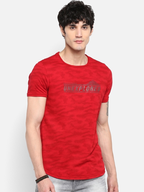 SPYKAR Men Red Printed Round Neck T-shirt