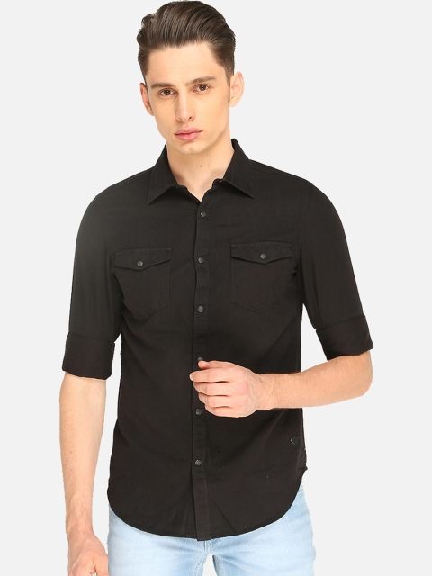 Splash Men Black Regular Fit Solid Casual Shirt