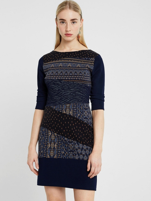 Desigual Women Printed Black Sheath Dress