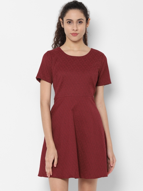 Allen Solly Woman Women Self Design Maroon A-Line Dress