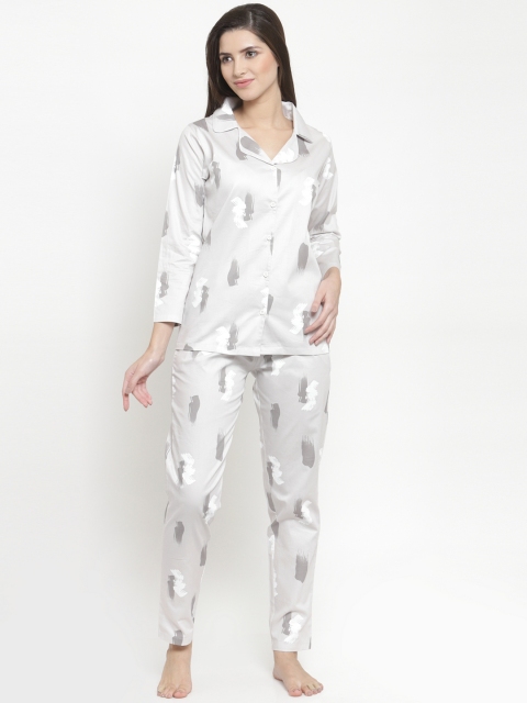 Claura Women Grey Printed Night Suit Cot-152