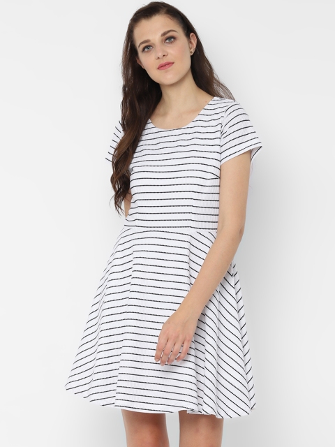 Allen Solly Woman Striped White & Black Fit and Flare Dress