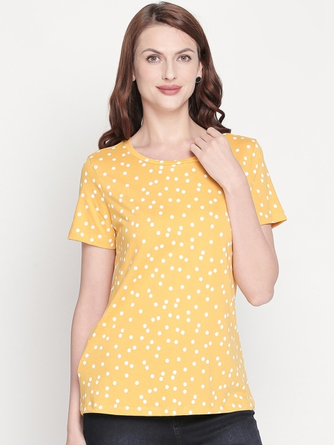 Honey by Pantaloons Women Yellow Printed Round Neck T-shirt