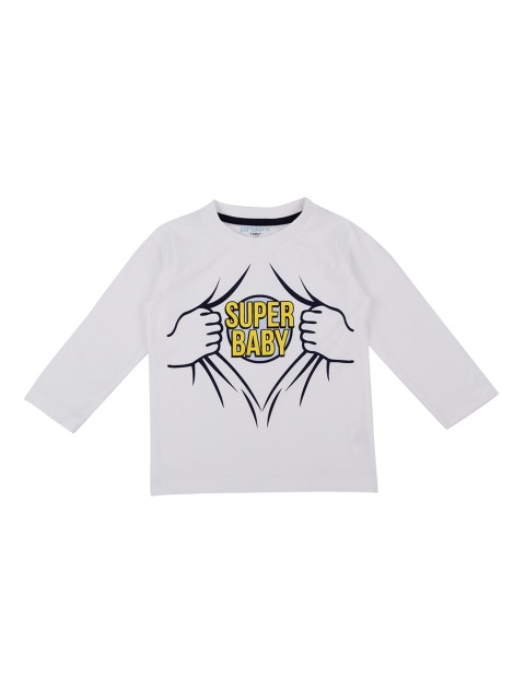 Pantaloons Baby Boys White Printed Round Neck Pure Cotton T-shirt