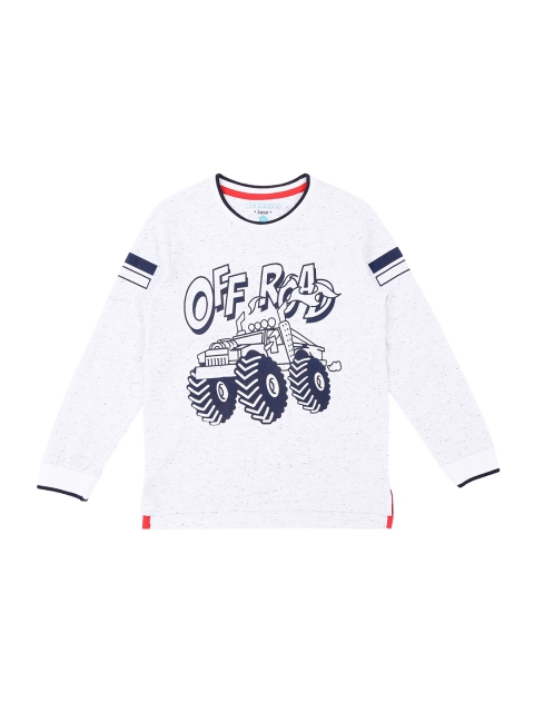 Pantaloons Junior Boys White Navy Blue Printed Round Neck Pure Cotton T-shirt