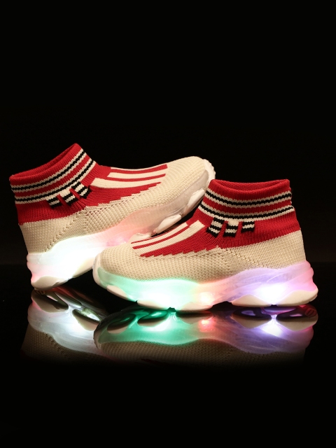 PASSION PETALS Kids Red & White LED Slip-On Sneakers