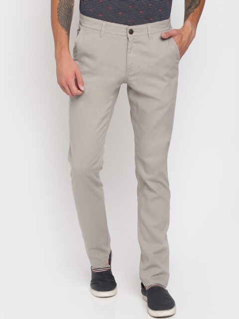 Crocodile Men Beige Slim Fit Solid Regular Trousers