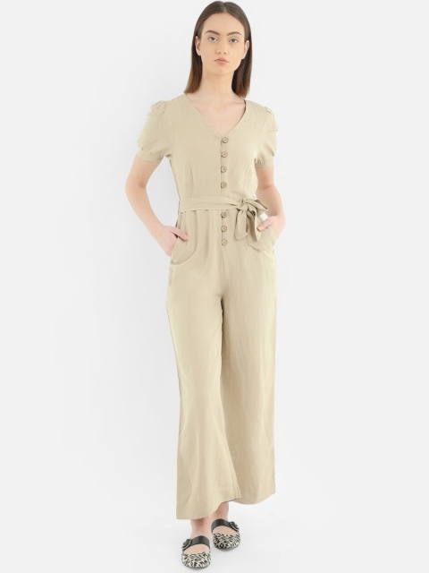 COVER STORY Women Beige Solid Basic Jumpsuit