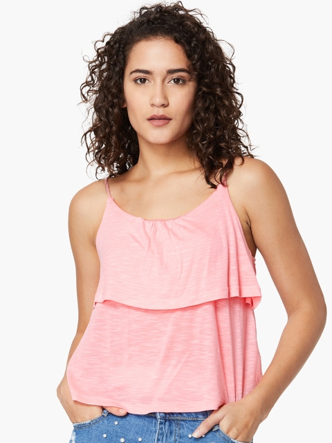 Ginger by Lifestyle Women Pink Solid Tiered Top