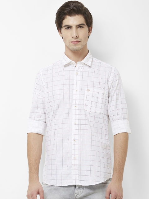 Integriti Men White & Burgundy Slim Fit Checked Casual Shirt