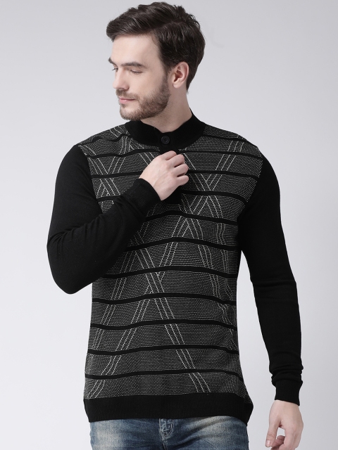 COBB Men Black & Grey Striped Sweater