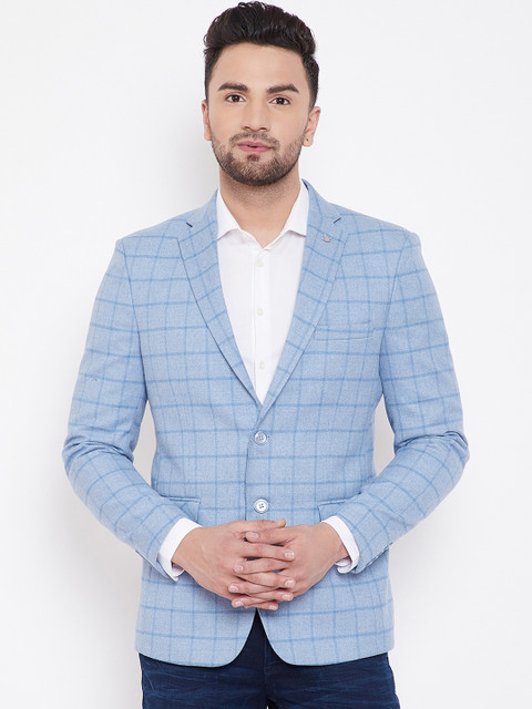Canary London Men Blue Checked Slim-Fit Single-Breasted Blazer 
Canary London Men Blue Checked Slim-Fit Single-Breasted Blazer