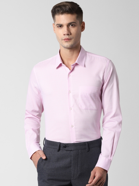 Peter England Men Pink & White Regular Fit Checked Formal Shirt
