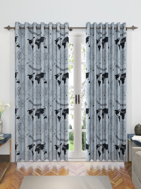 Divine Casa Grey & Black Set of 2 Sheer Door Curtains