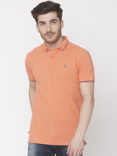 Mufti Men Orange Slim Fit Solid Polo Collar Pure Cotton T-shirt