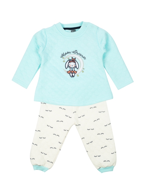 MeeMee Kids Blue & White Printed T-shirt with Trousers