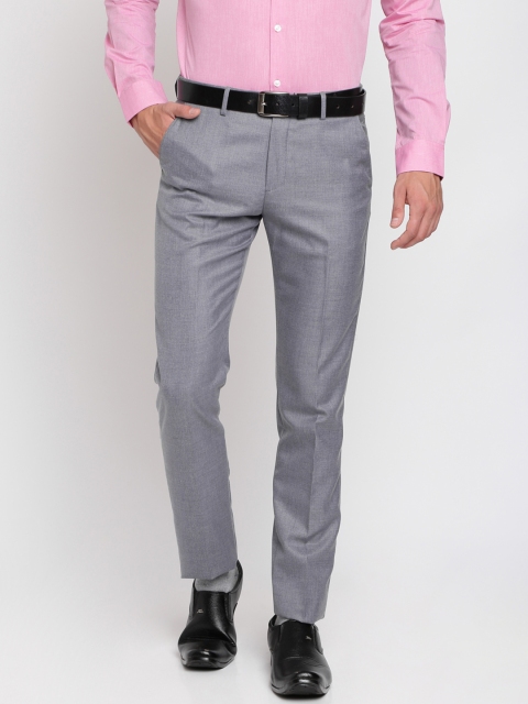 Crocodile Men Grey Slim Fit Self Design Formal Trousers
