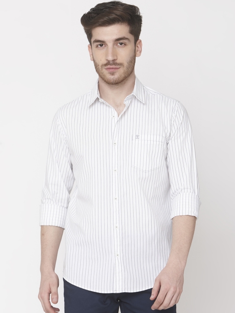Mufti Men White & Black Striped Slim Fit Casual Shirt