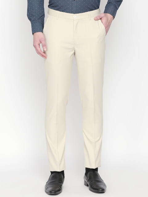 Solemio Men Beige Regular Fit Solid Formal Trousers