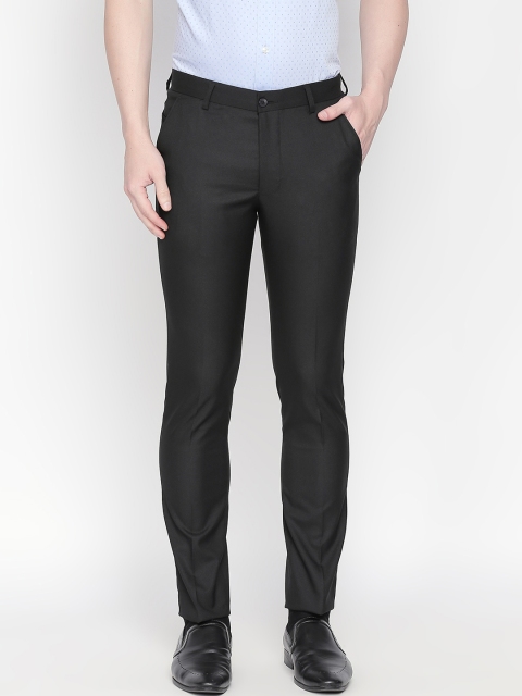 Solemio Men Charcoal Grey Slim Fit Solid Formal Trousers
