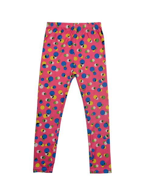 Tiny Hug Girls Pink Printed Tights