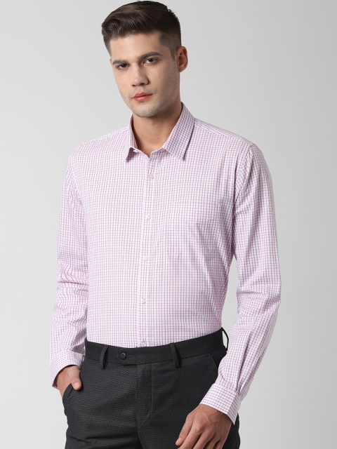 Peter England Men Pink & Blue Regular Fit Checked Formal Shirt
