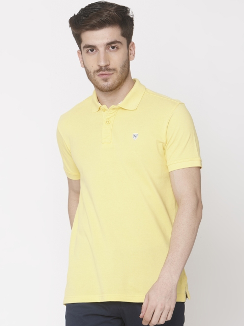 Mufti Men Yellow Slim Fit Solid Polo Collar Pure Cotton T-shirt
