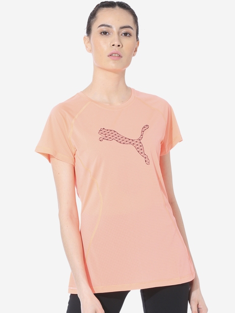 Puma Women Peach-Coloured Printed Round Neck T-shirt