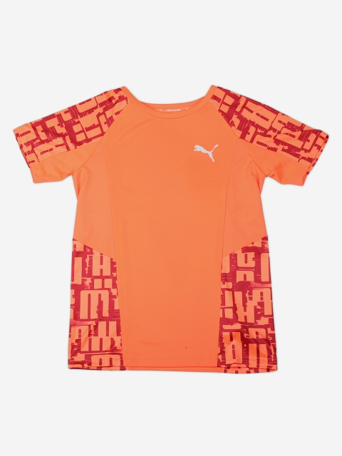 Puma Boys Orange Printed Round Neck T-shirt