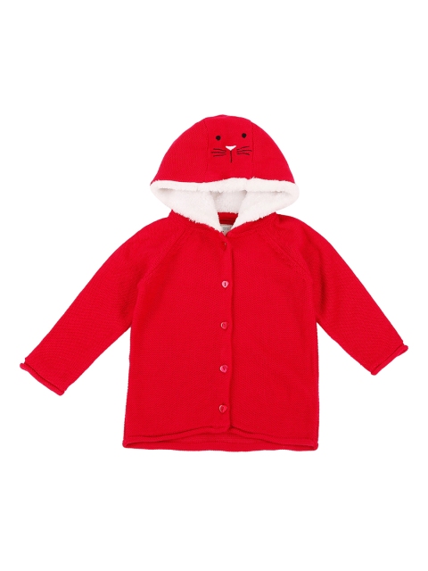 Pantaloons Baby Girls Red Solid Hooded Sweater