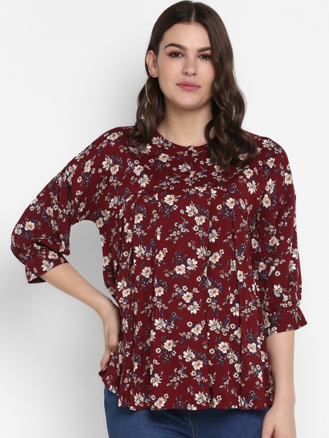 MIAMINX Women Maroon Printed A-Line Top