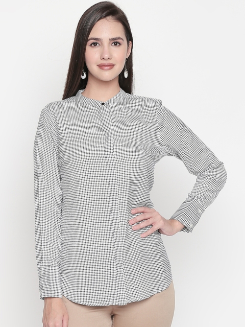 Annabelle by Pantaloons Women Off-White & Black Regular Fit Checked Formal Shirt