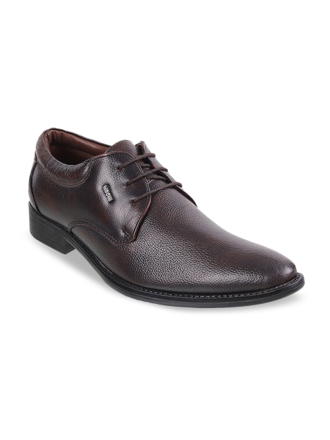 Mochi Men Brown Textured Formal Leather Derbys