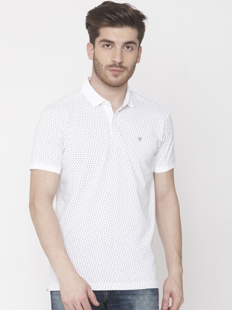 Mufti Men White Slim Fit Printed Polo Collar Pure Cotton T-shirt