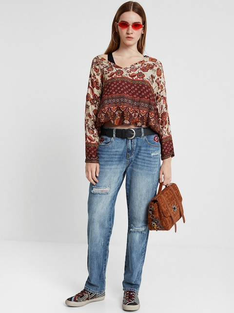 Desigual Women Red Printed Blouson Top