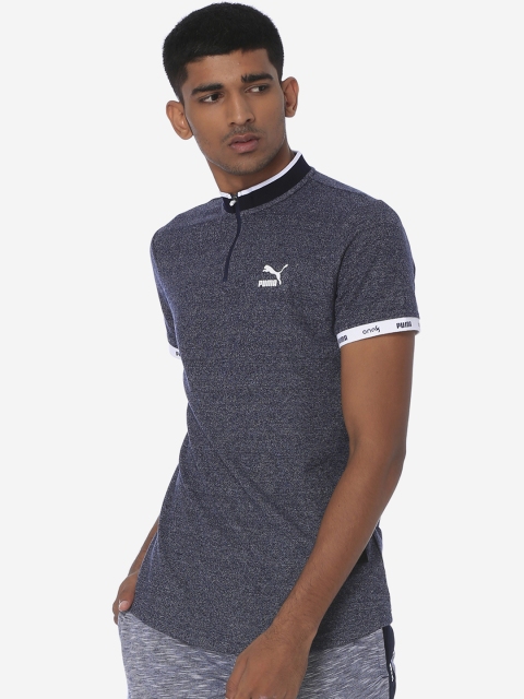 Puma Men Blue Solid Mandarin Collar T-shirt