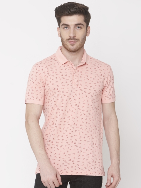 Mufti Men Pink Slim Fit Printed Polo Collar T-shirt