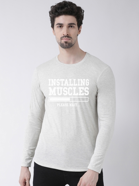 Friskers Men Grey & White Printed Round Neck T-shirt