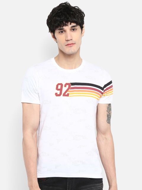 SPYKAR Men White Striped Round Neck T-shirt