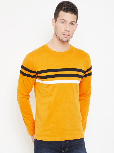 GRITSTONES Men Yellow Striped Round Neck T-shirt