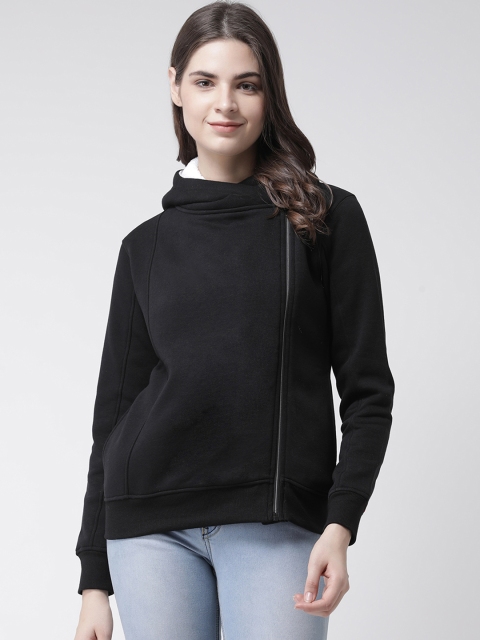 Club York Women Black Solid Hooded Sweatshirt
