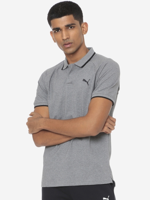 Puma Men Grey Heather Solid Polo Collar T-shirt