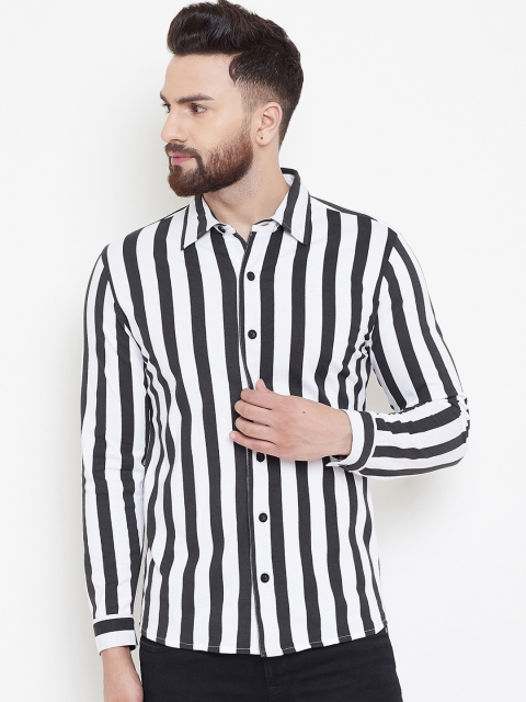 GRITSTONES Men White & Black Striped Regular Fit Casual Shirt