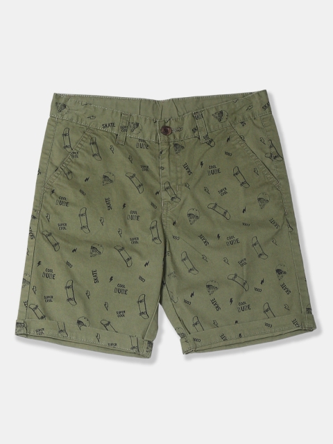 Cherokee Boys Green Printed Regular Fit Regular Shorts