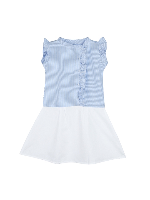 oui oui Girls White Striped Fit and Flare Dress