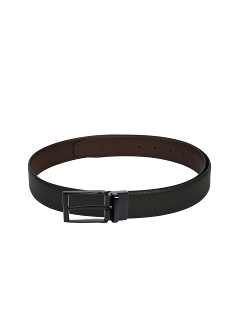 Second SKIN Men Black & Brown Textured Reversible Leather Belt