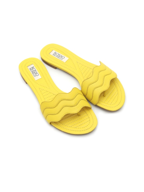 ROSSO BRUNELLO Women Yellow Textured Open Toe Flats