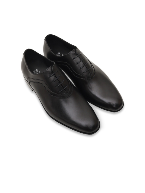 ROSSO BRUNELLO Men Black Solid Italian Leather Formal Oxfords