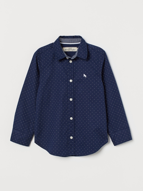 H&M Boys Navy Blue Printed Cotton Shirt