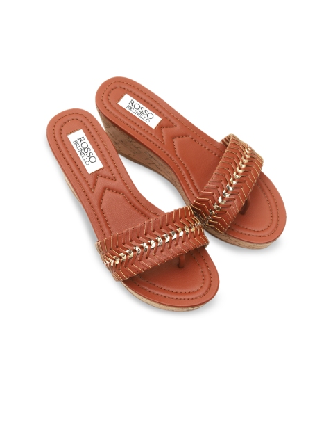 ROSSO BRUNELLO Women Tan Embellished Sandals